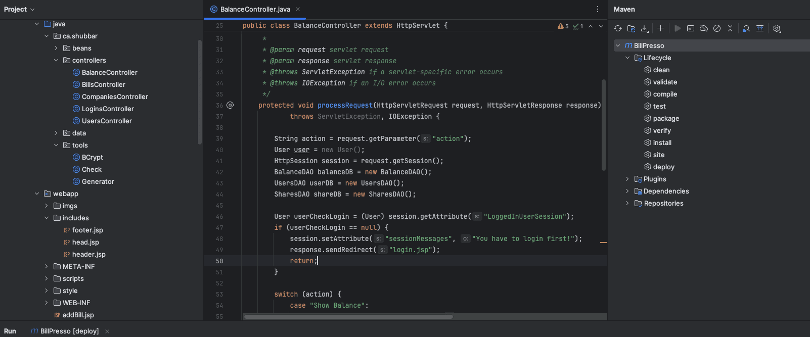 BillPresso Java bills sharing web app