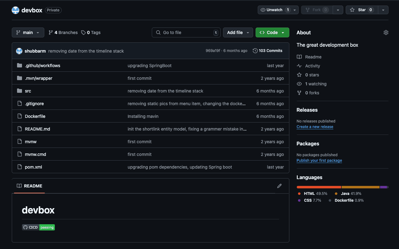 DevBox Spring Boot portfolio